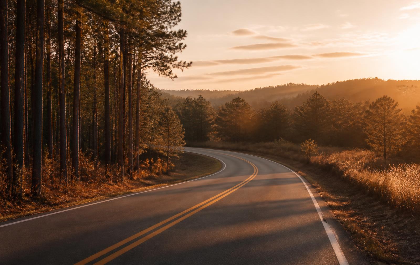 A quiet Georgia highway at golden hour